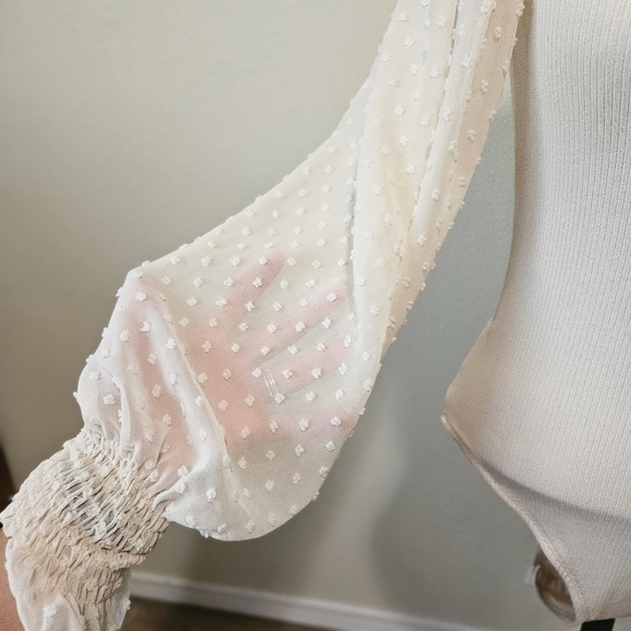 Zeagoo Square Neck Puff Long Sleeve Bodysuit Off Shoulder Leotard Sheer M - Picture 6 of 8